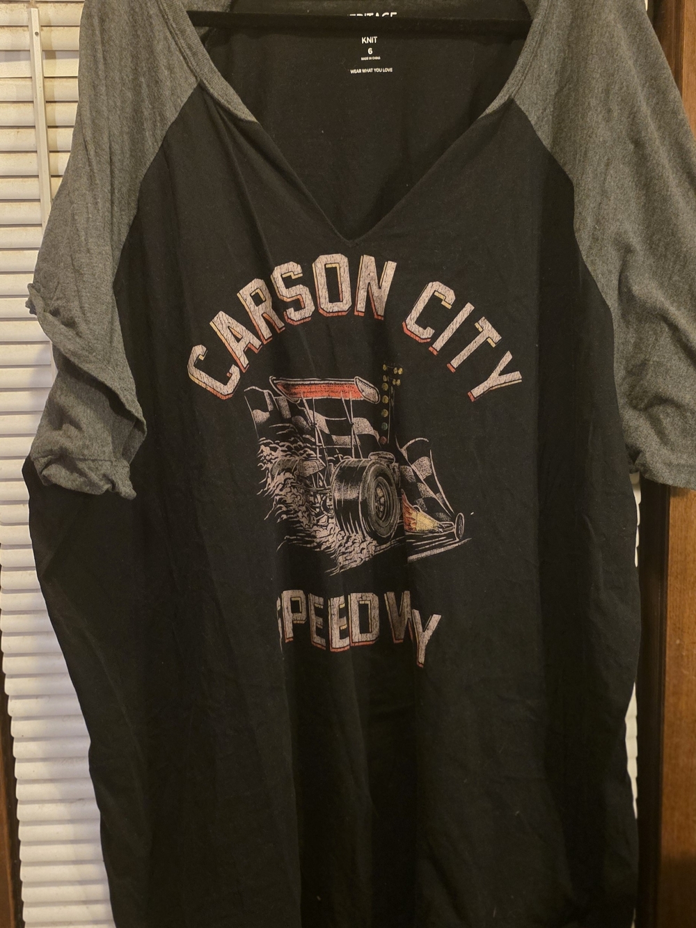 Torrid Black Tee with Gray Raglan Sleeves and Racing Graphic Sz 6
